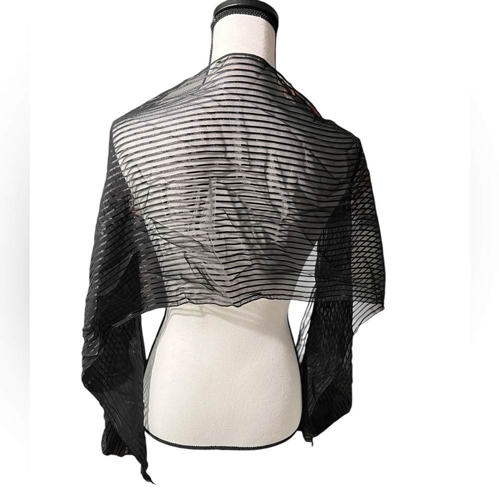 Elegant Black Striped Sheer Scarf, approx. 13”x60” - Picture 2 of 5